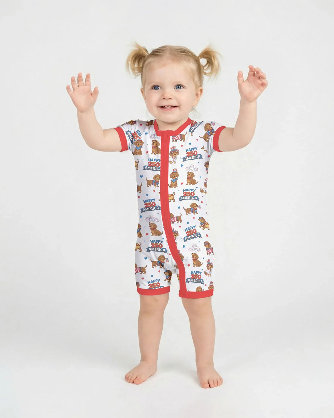 Red, White & Wiener Bamboo Shorty Zippy