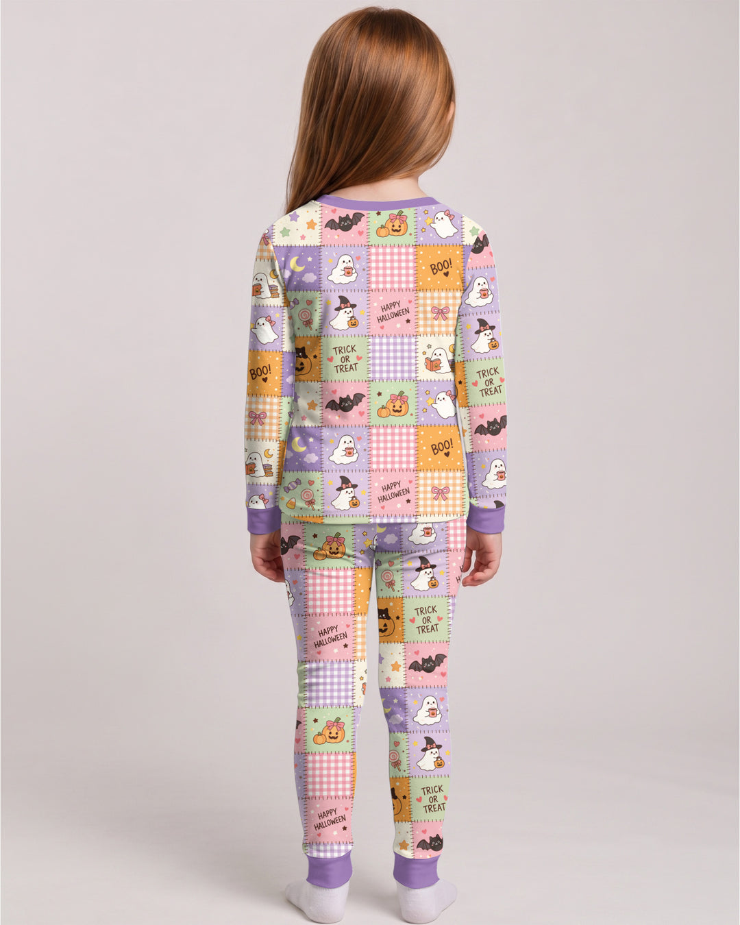 Cute Halloween Trick Or Treat Patchwork Bamboo Two Piece Long Sleeve Pajama Set