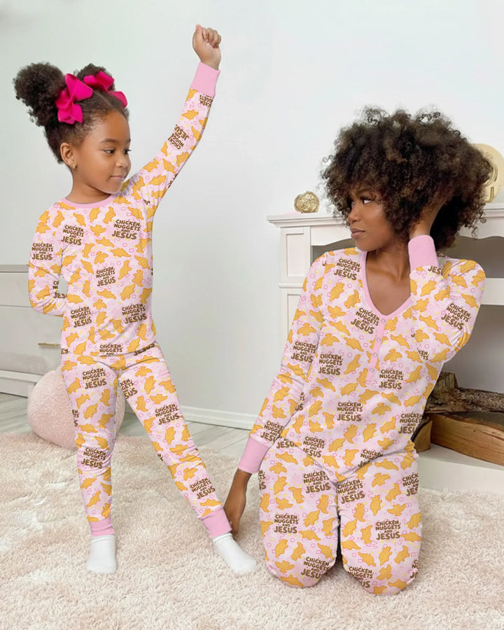 Chicken Nuggets and Jesus Family Matching Bamboo Women Pajama Set