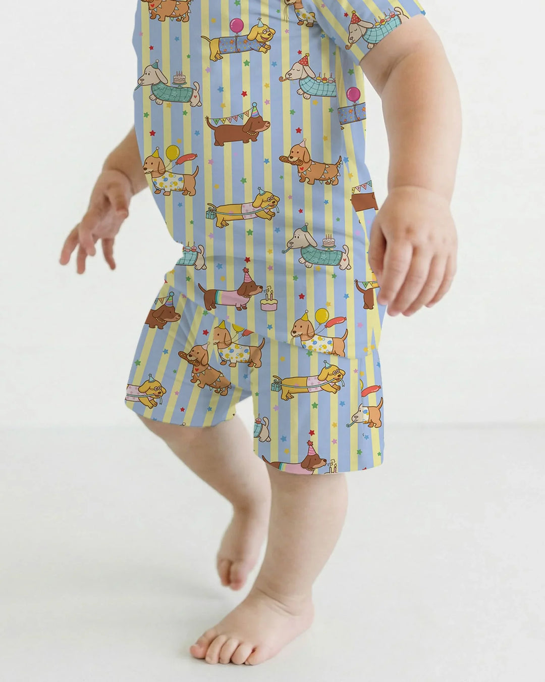 Custom Name Birthday Dachshund Bamboo Two Piece Short Sleeve Shorts Pajama Set
