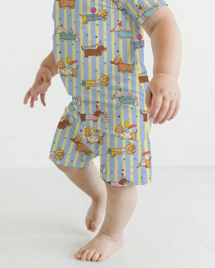Custom Name Birthday Dachshund Bamboo Two Piece Short Sleeve Shorts Pajama Set